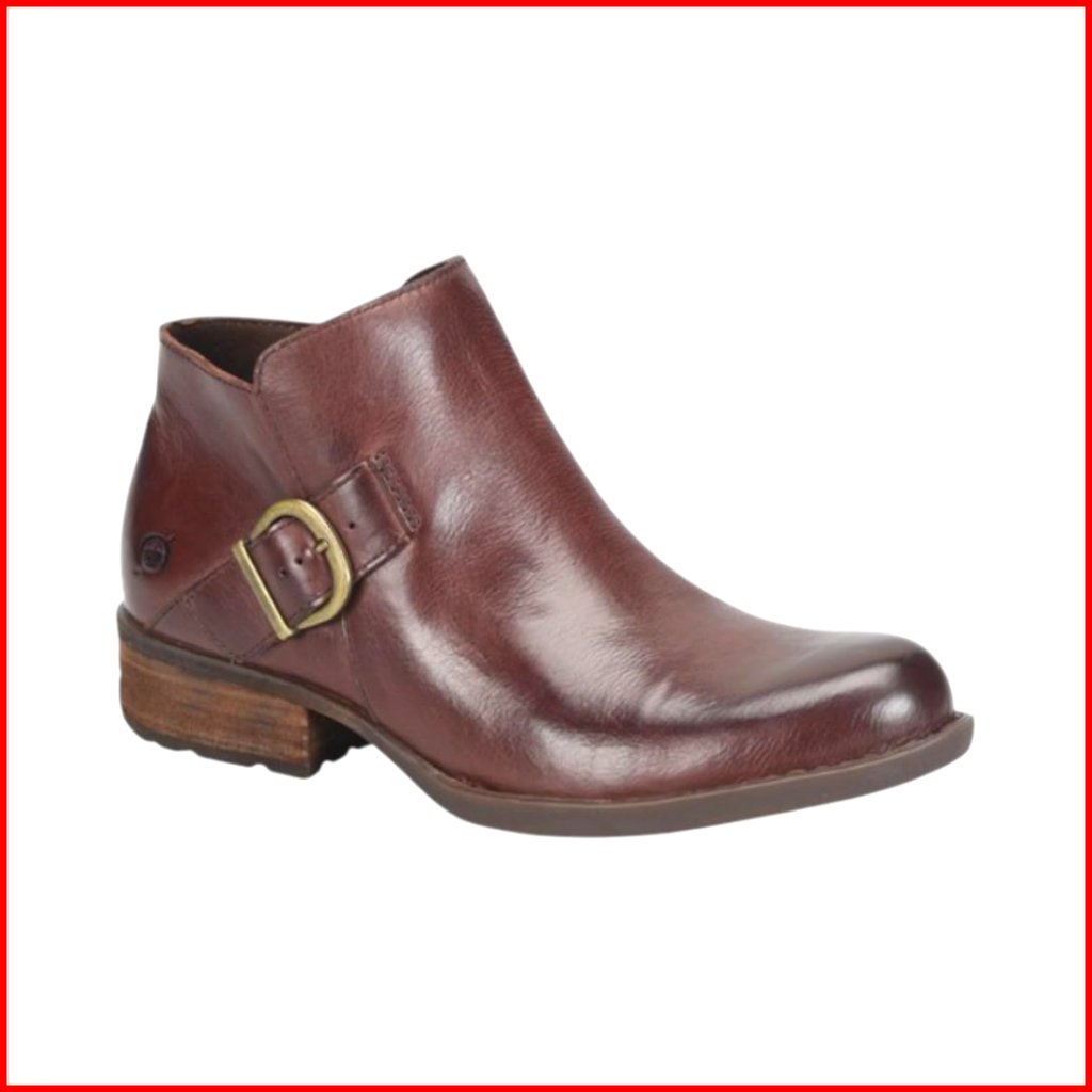Leather Ankle Boots With Memory Foam Insole, Buckle Closure, Low Heel